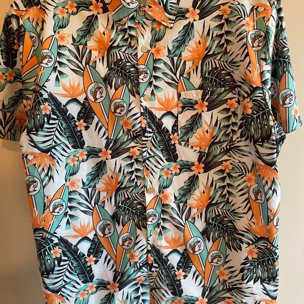 Bucees Orange and Green Casual Button Down Shirt